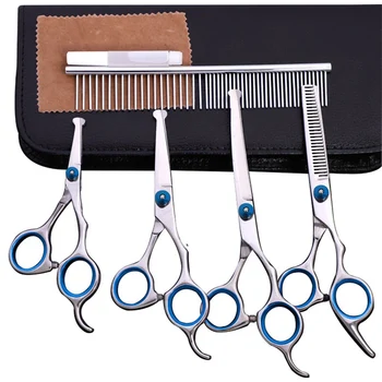 

Professional Pet Scissors For Dog Grooming Straight Thinning Curved Scissors With Comb Bag Cat Hair Cutter Clipper
