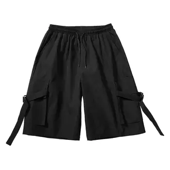 

Men's Pocket Cargo Casual Shorts Men Loose Short Pants Outdoor Man Tactical Shorts Elastic Waist Ribbons Streetwear