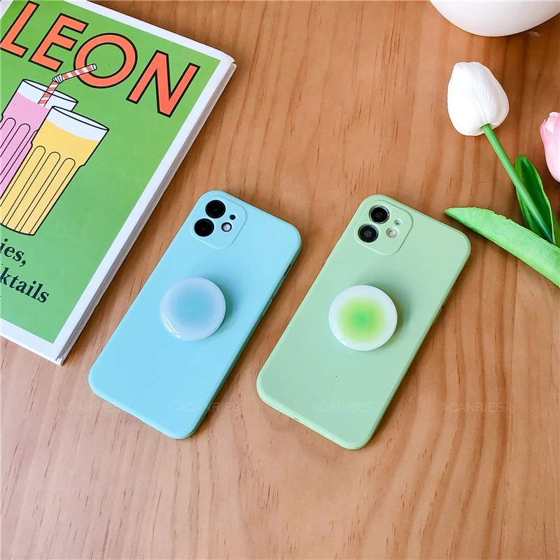 Gradient Square Phone Holder Case On For Samsung Galaxy S21 S20 Fe Ultra Plus Lite 5g S 21 20 S30 Girl Cute Stand Silicone Cover