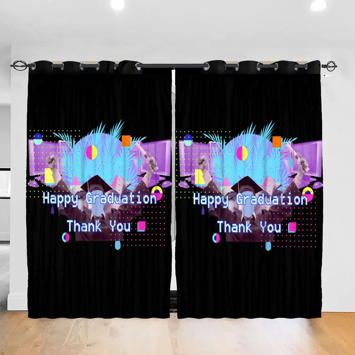

Living Room Sun Block Curtain Happy Graduation Thank You Light Shading Bedroom Blackout Window Curtains 52x72In
