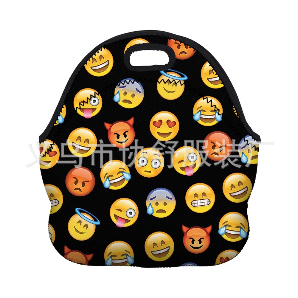 Большая распродажа, сумка из неопрена для обеда, с принтом в виде экспрессии, сумка для ланча Bento, импортные товары