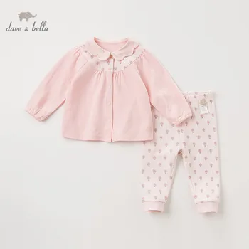 

DBH11323 dave bella autumn baby girls fashion pink floral print clothing sets kids cute long sleeve sets children 2 pcs suit