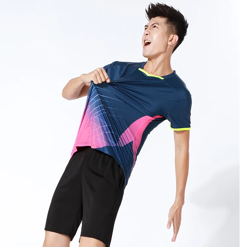 HOWE AO Спортивная быстросохнущая дышащая рубашка для бадминтона, Женская/мужская розовая/синяя одежда для настольного тенниса, тренировочные футболки для командных игр