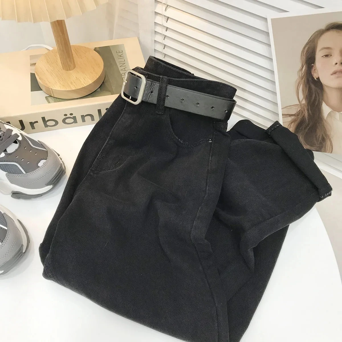 2021 New High-waist Jeans Long Pants Autumn/Winter Women's Denim Straight-leg Pants Female Loose Stretch Harlan Pants