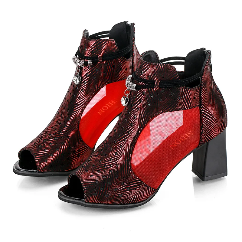 

Sandals Women's 2019 Summer New Style High-heeled Shoes Mesh Extra High Women's Sandal Boots Korean-style after Zipper WOMEN'S S