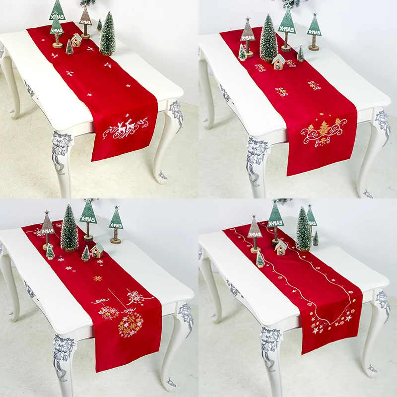 

New Christmas Table Runner Embroidered Snowflakes Reindeer Table Linens for Xmas Holiday Decoration Christmas table flag
