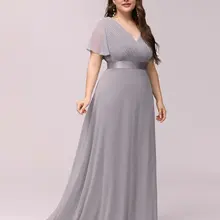 Plus Size Abendkleider Lange Immer Ziemlich Elegant EINE Linie V-ausschnitt Rüschen Chiffon Formale Hochzeit Kleid Robe De soiree 2021