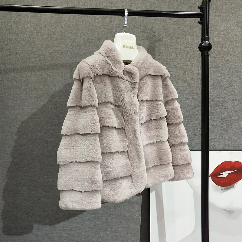 Зимние женские куртки из кроличьего меха, короткие теплые меховые пальто для девочек, повседневные длинные пальто, новые роскошные