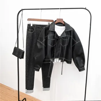 

2020 New Spring Autumn Women Faux Soft Leather Jackets Pu Black Female Coat Motorcycle Outerwear Biker Jacket
