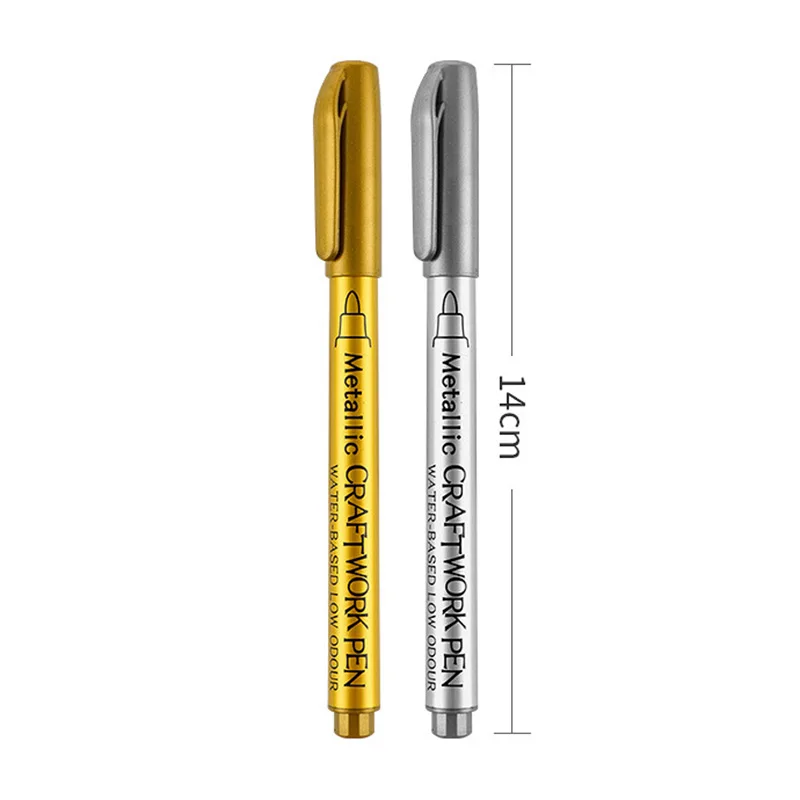 Waterproof Permanent Paint Marker Pens 2pcs/lot Gold Silver For Drawing Students School Office Supplies DIY Marker Craftwork Pen