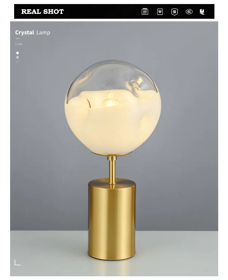 Nordic restaurant decoration LED lighting white gradient glass ball table lamp concave design brass bedside E27 bulb single head