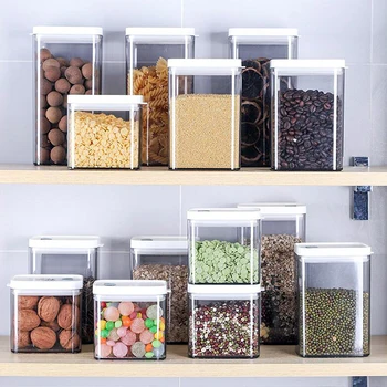 

1PC Square Storage Food Container with Lid PP Coffee Beans Sealed Tank Kitchen Grain Storage Tank Home Storage Bottle Tea Box