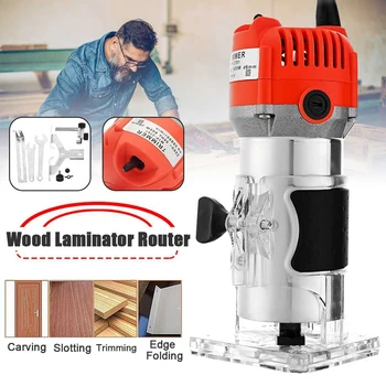 

New 800W 220V 30000Rpm Electric Hand Trimmer Wood Router Laminate 6.35Mm Durable Motor Diy Carving Machine Woodworking Power Too