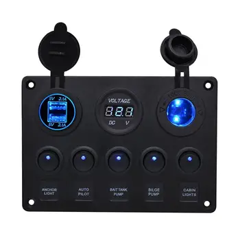 

Cs-666A1-3 Round Light Switch + Cigarette Lighter Seat + Dual Usb + Voltmeter Combination Panel For Car Boat Rv Truck Camper