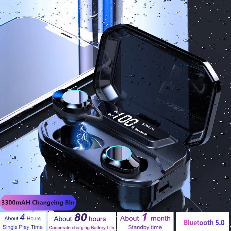 G02 TWS Bluetooth Earphone Wireless Earphone IPX7 Waterproof Stereo Earphones 3300mAh LED Smart Power Bank G02 TWS Bluetooth Earphone Wireless Earphone IPX7 Waterproof Stereo Earphones 3300mAh LED Smart Power Bank