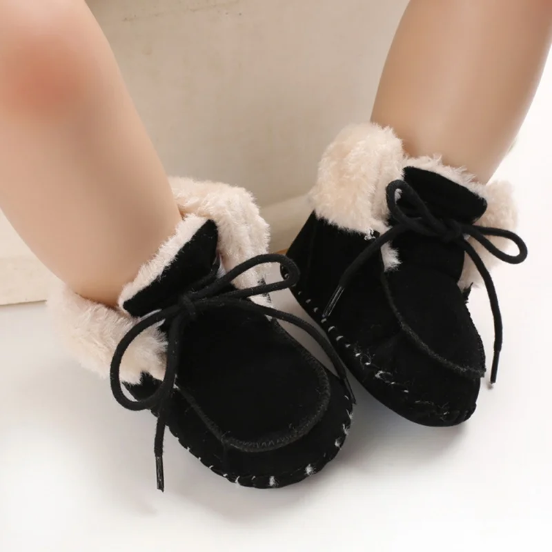 Зимняя детская обувь; обувь для первых шагов; Нескользящие Детские ботинки для мальчиков; обувь для новорожденных девочек; теплые плюшевые кроссовки с мягкой подошвой для младенцев
