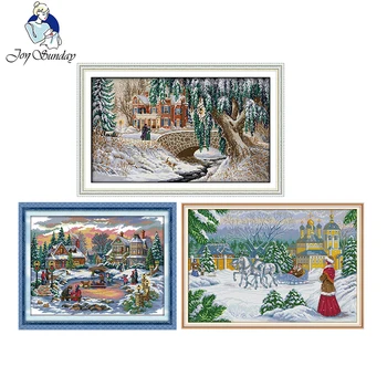 

People in the snow DIY printed patterns scenery series 11CT 14CT crafts Cross Stitch kits DMC on canvas Chinese Embroidery sets