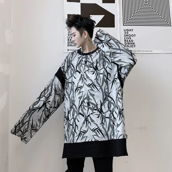 

Male Street Hip Hop Loose Hoodie Sweatshirt Men Fake 2 Pieces Splice Printing Pullover Sweatshirt Outerwear