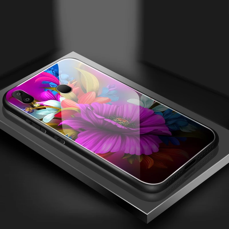 Для samsung Galaxy A10 A20 A30 A40 A50 A6S A70 A8S A80 A90 закаленное Стекло крышка J4Plus M10 M20 M30 Note9 дизайн цветение чехол для телефона