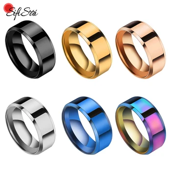 

Sifisrri 8mm Minimalistic Stainless Steel Rings High Polished Black Rainbow Blue Wedding Bands For Women Men Party Jewelry Gift