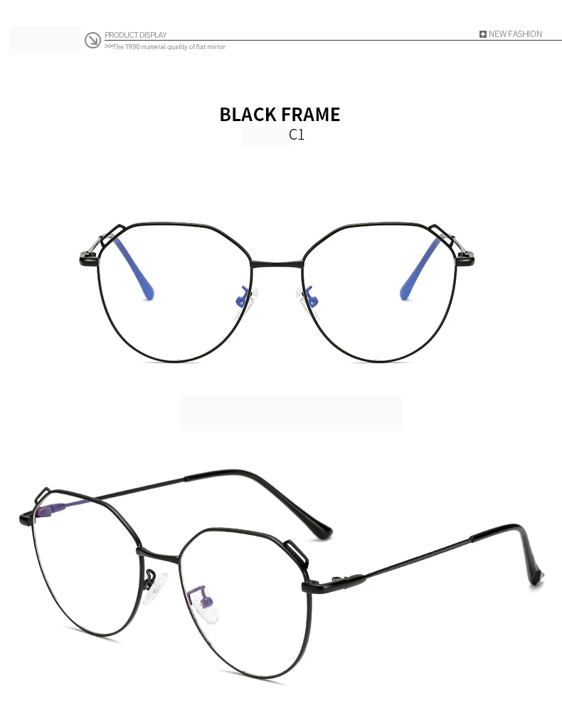 Metal Polygon Retro Glasses Frames Female Men Irregular Transpanrent Frame Women Flat Mirror with Fine Color Men Eyeglasses