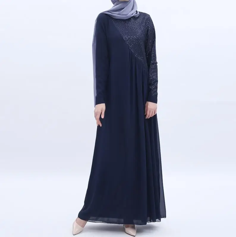 Dark blue dress Eid abaya, Турецкий Арабский мусульманское платье, кафтан, исламское платье хиджаб, Катар, Оман, кафтан, Tesettur Elbise vestidos robe Longue - Цвет: Dark blue dress