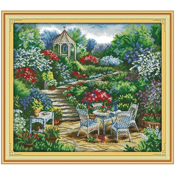 

The garden comer scenery counted printed on the canvas 11CT 14CT DIY kit wholesale Cross Stitch embroidery needlework Sets