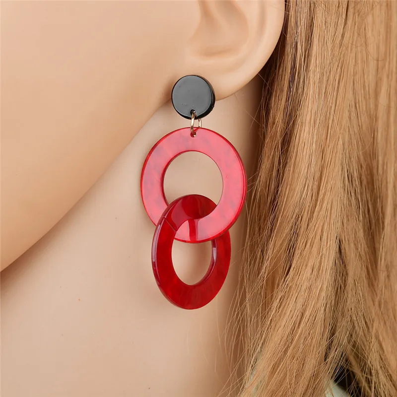 H068f0938875a40d8bce3556ac10097d12 - 2019 New Resin Acrylic Drop Dangle Earrings For Women Bohemian Geometric Red Fashion Pendant Earring Wedding Jewelry