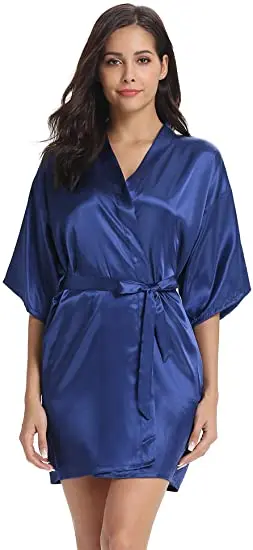 Women Silk Satin Short Night Robe Solid Kimono Robe Fashion Bath Sexy Bathrobe Peignoir Femme Wedding Bride Bridesmaid women sleepwear,bride robes,silk robe