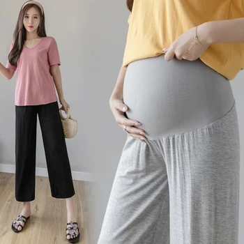 Summer Thin Wide Leg Loose Modal Maternity Pants 9/10 Length Belly Casual Pants Clothes for Pregnant Women Pregnancy