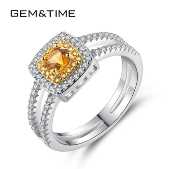 

Gem&Time Elegant Citrine Double Layer Design Ring Sterling Silver 925 Ring For Women Charm Gemstone Jewelry Anillos Mujer SR0083