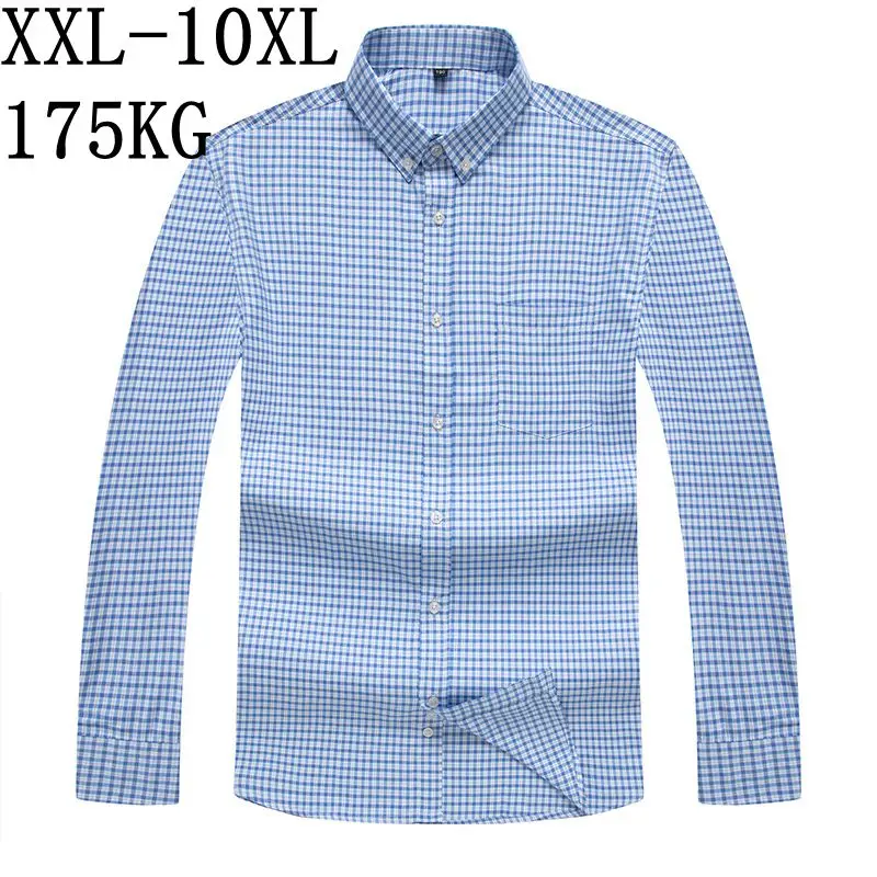 Размер 10XL 8XL 7XL Новая Осенняя Клетчатая Мужская рубашка с карманом с длинным рукавом свободные мужские повседневные рубашки наивысшего качества camisa masculina