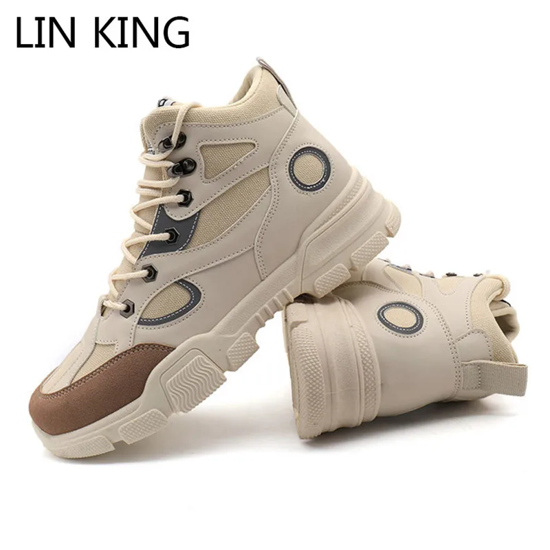 

LIN KING Plus Size Men Boots Shoes Work Satefy Boots Glowing Luminous Lace Up Sneakers High Top Ankle Shoes Comfy Footwear Boots