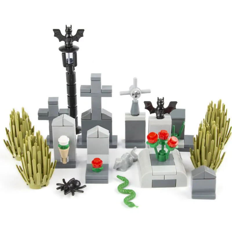 

MOC Halloween Scene Zombie Ghost Grave Snake Bush Bricks Parts Gravestone Building Blocks Set DIY Kids Toys for Children