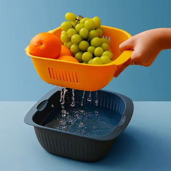 

Layer Double Color Hollow out Washing Basin Set Household Plastic Multi-functional Kitchen Washing Vegetabl