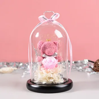 

Eternal Preserved Fresh Rose Bear Molding Led Light In A Flask Immortal Rose Valentine's Day Party Wedding Home Decoration Flowe