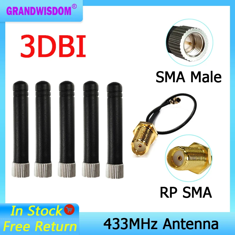 

GRANDWISDOM 433mhz antenna 3dbi sma male lora antene iot module lorawan antene ipex 1 SMA female pigtail Extension Cable