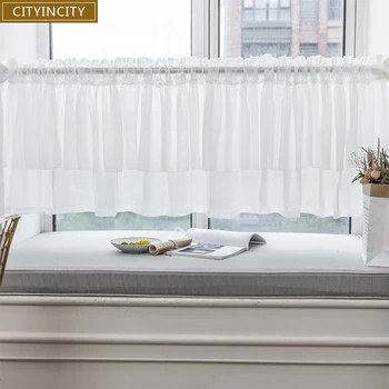 

CITYINCITY double layers Curtain for kitchen White Half Transparent Sheer Tulle Short Curtain for bar Home Decor Customized