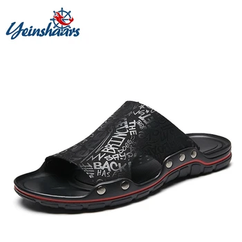 

YEINSHAARS 2020 Summer Outside Flat Men Microfiber Leather Slippers Casual Shoes Mens Slides Sliders Slide Slipper Big Size 47