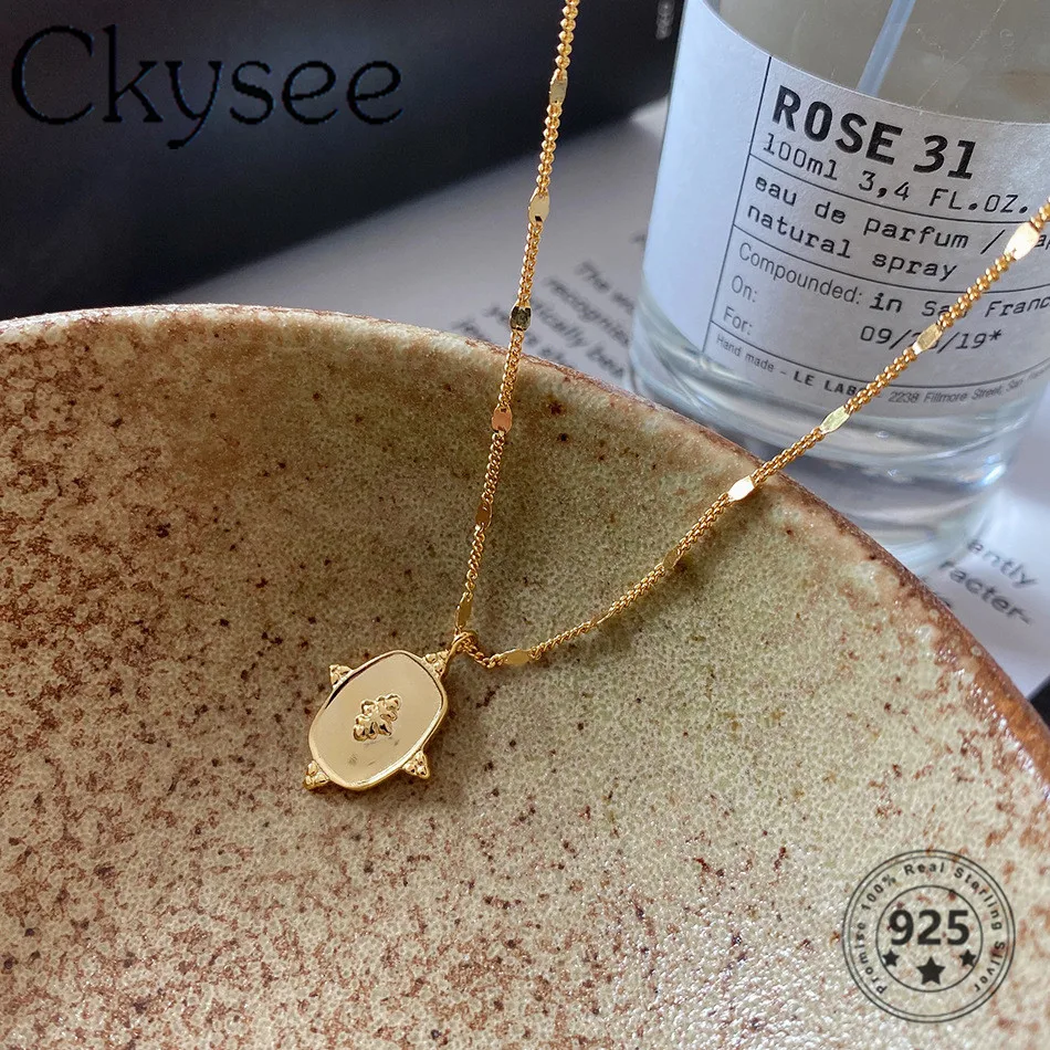 Ckysee S925 серебряное ожерелье золотой кулон 55 см модные женские простые Красивые