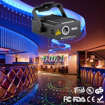

Mini 4in1 Pattern R&G Laser Projector Music Activated Stage Lights Effect Christmas Laser Lights For DJ Disco Club Party Show