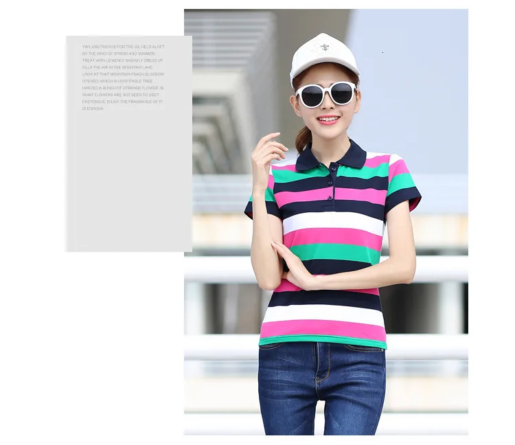 Ruoru M-6XL large size muticolor striped polo shirt women summer spring polo women short sleeve polo femme polo shirt