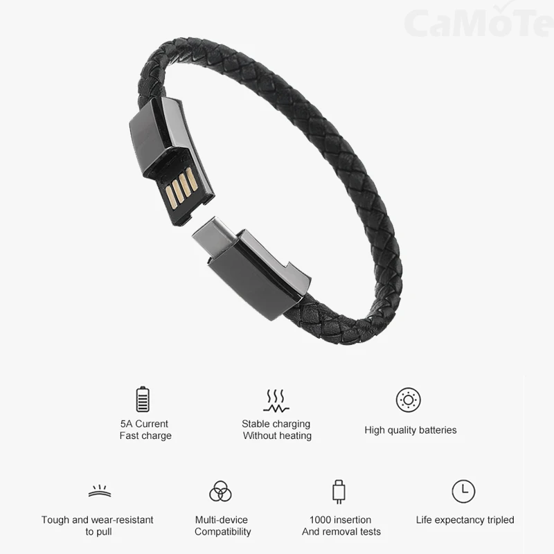 

New Leather Bracelet Charger Cable Type-C USB Bracelet Charger Data Charging Cable Sync Cord for IPhone Android Phone Cable Gift