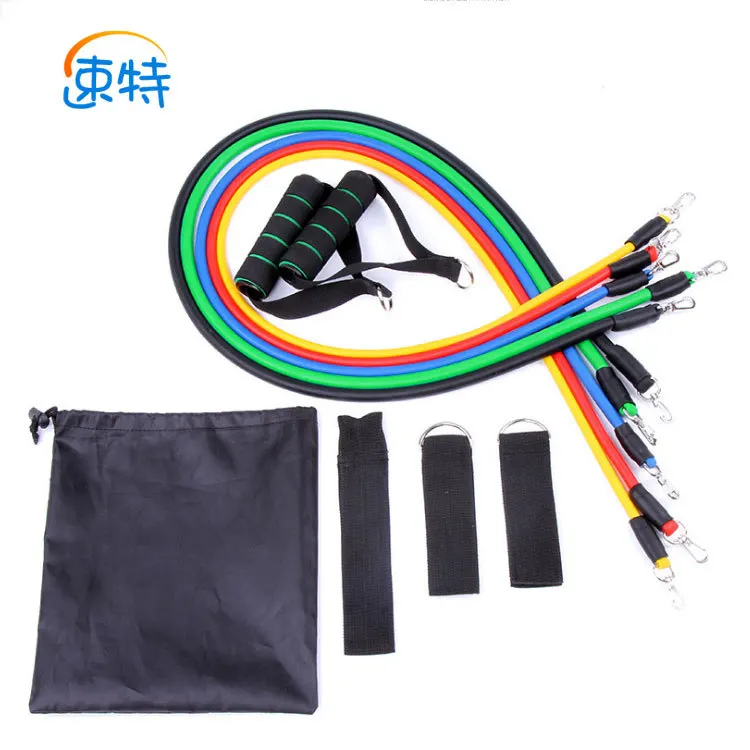 

100 Pound 11 Pieces Chest Expander Multi-functional TPE gou gou Pulling Rope Strength Training Yoga Fitness Resistance Band
