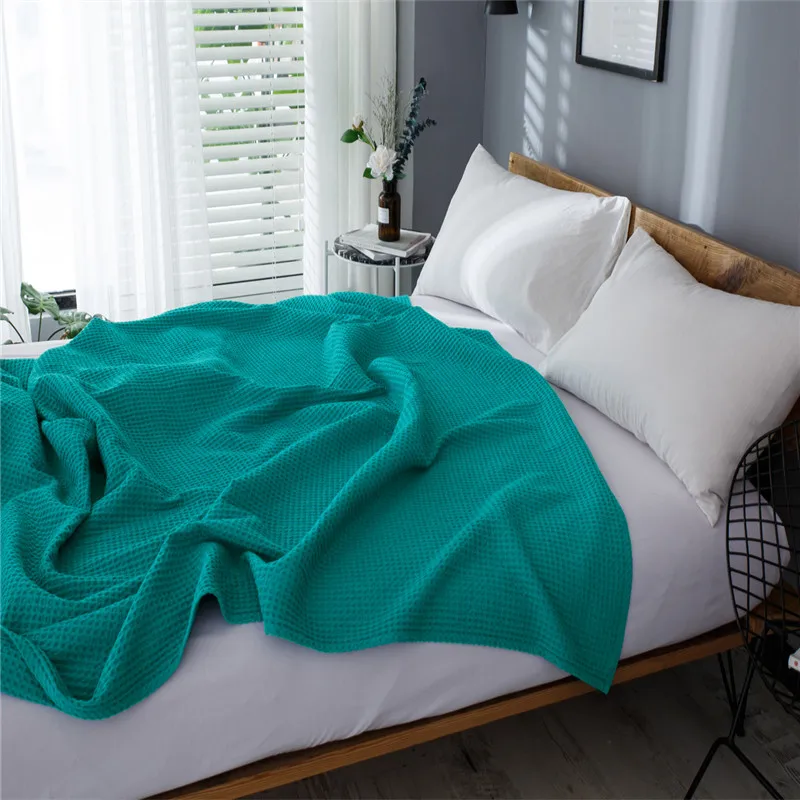 Green Waffle Throw Blanket Bedspreads Cotton Christmas Decorations For Home Comfy Portable Travel All-Season Skin-friendly Soft - Цвет: Green