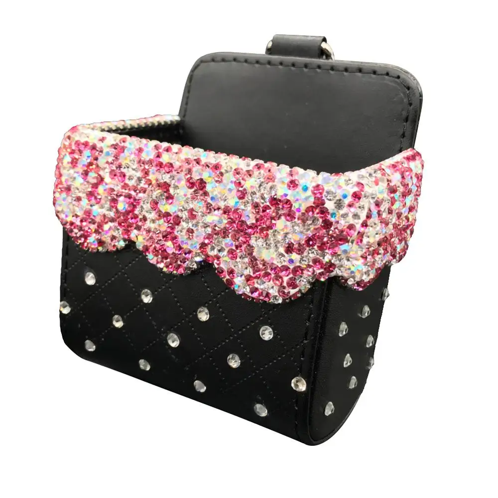 PU Leather Car Storage Box Crystal Diamond Auto Vent Mount Holder Glassess Case Rhinestones Mobile Phone Bag Pouch Car-Styling | Автомобили