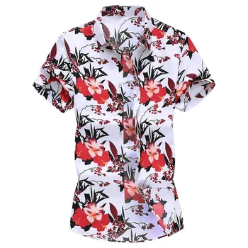 

Summer Men Beach Hawaiian Shirt Fashion Slim Loose Hawaii Short Sleeve Printed Turn-down Collar Shirt Tops Homme Streetwear #4.2