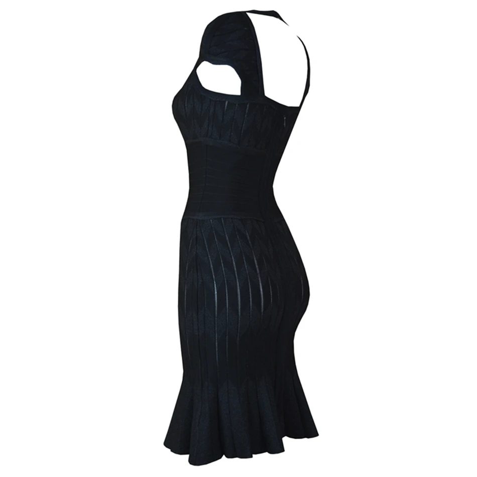Бандаж, Осенние, новые, черные, вискозное платье Для женщин Bodycon Vestidos платье с оборками элегантное платье с низким вырезом на спине Леди знаменитости вечерние платье HL