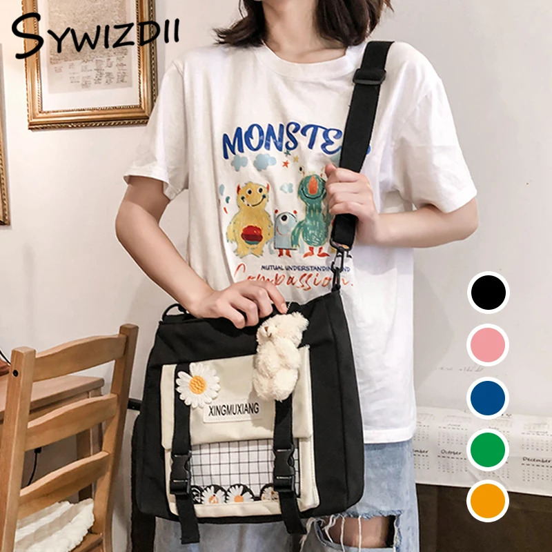 SYWIZDII-mochila para chicas adolescentes estilo japonés Kawaii, de gran capacidad bolso de hombro, informal, de nailon, cruzado