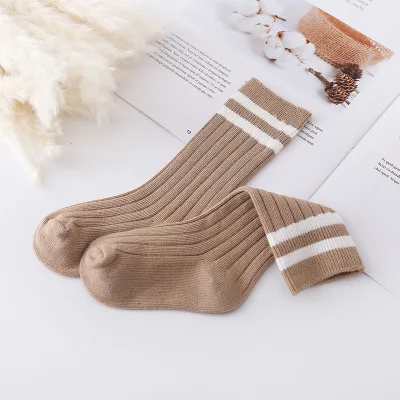 Striped Khaki Skarpetki/детские носки для мальчиков и девочек; детские гольфы; однотонные Детские Школьные носки; Прямая поставка; INS - Цвет: Striped Khaki